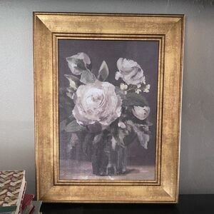 Threshold Studio McGee Floral Canvas Art in Gold Frame - Soft White Roses 11x14